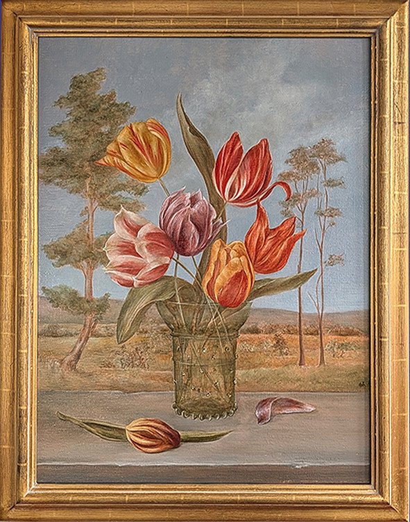 Dutch heritage tulips 1620-1780 in a prunted beaker by Tanja Moderscheim Dutch heritage tulips 1620-1780 in a prunted beaker by Tanja Moderscheim